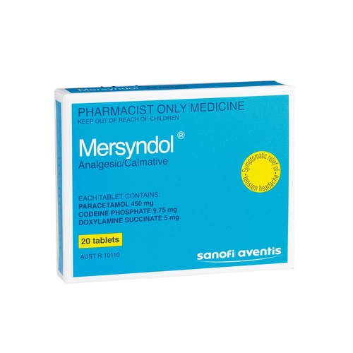 Mersyndol Tab (20pk) (THIS IS A CONTROLLED SUBSTANCE WILL REQUIRE DOCTORS REG. TO PURCHASE THIS PRODUCT) Sanofi Aventis