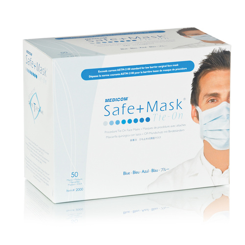 SAFE+ Face Mask with Tie-On BLUE (50pk) Level 2