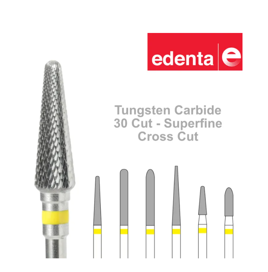 Edenta Tungsten Carbide Cutter Super Fine Cross Cut Yellow Burs (Cut 30)