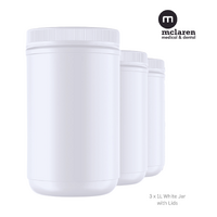 3 x McLaren Dental 1.1L White HDPE Containers With 100mm Single Screw Lidx 3 Pack