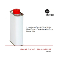 3 x McLaren Dental 250ml White Metal Solvent Flask Can With Spout Screw Lids