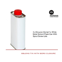 3 x McLaren Dental 1L White Metal Solvent Flask Can With Spout Screw Lids